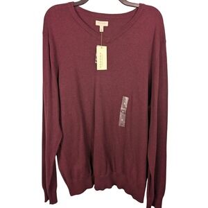 Sonoma Mens XL V Neck Sweater Burgundy‎ Long Sleeve Knit Top NWT